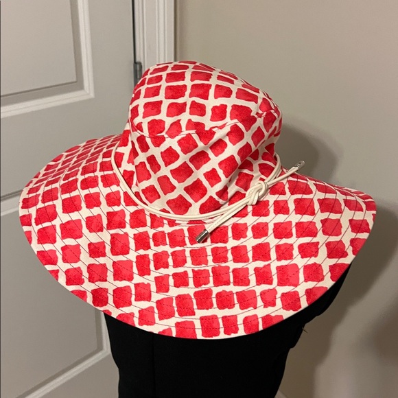 COACH Full Brim Beach Cotton Canvas Hat Sun Pink and Cream - Picture 2 of 8